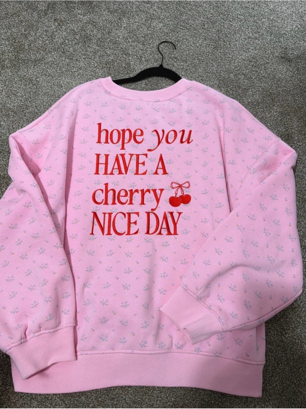 Simply Southern Pink Floral Cherry Crewneck Sweatshirt - Picture 4 of 5